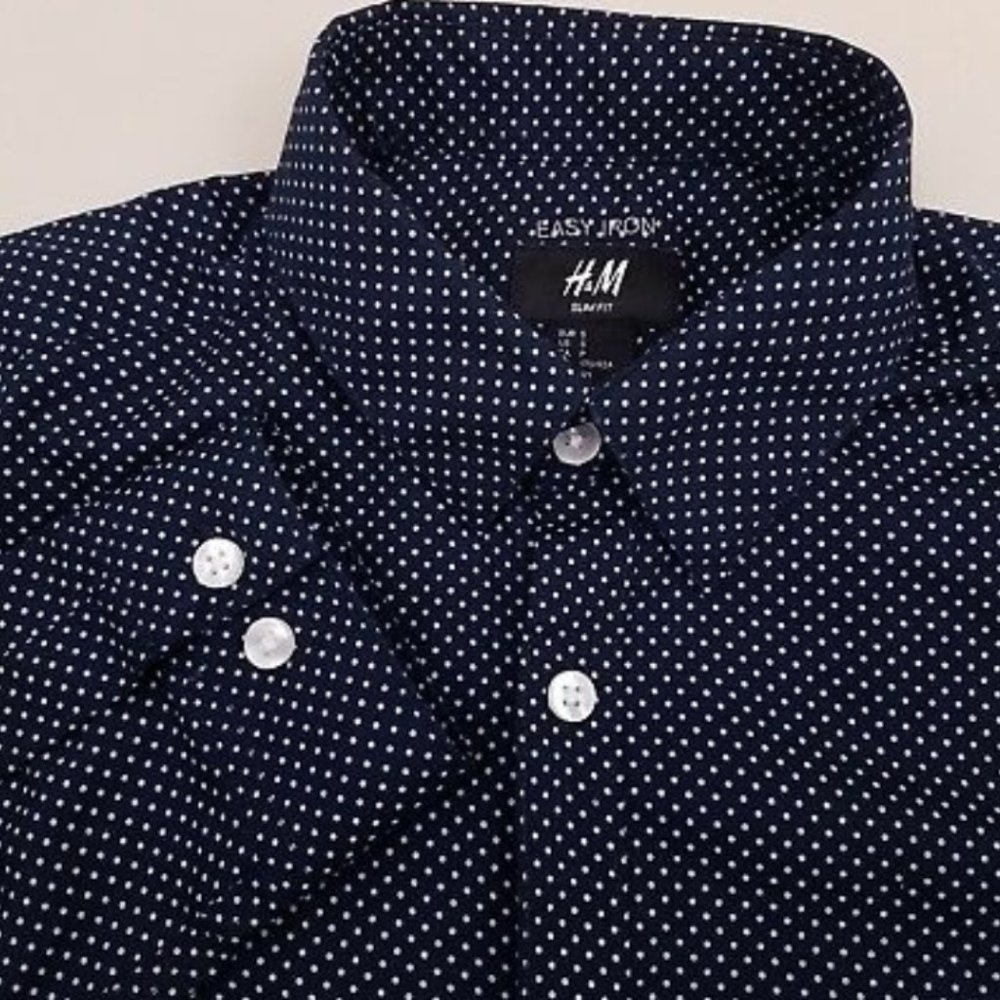 2/$20 H&M Navy & White Polka Dot Button Up Shirt